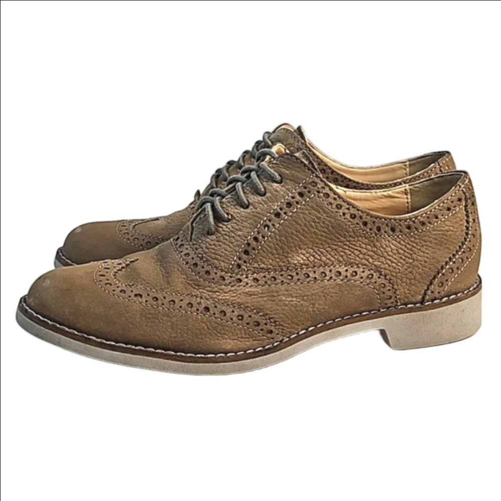 Cole Haan Breslyn Textured Nubuck Leather Lace-up Wingtip Oxford in Tawny Port